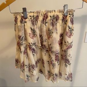 LoveShackFancy Cream and Purple Rose Silk Skirt